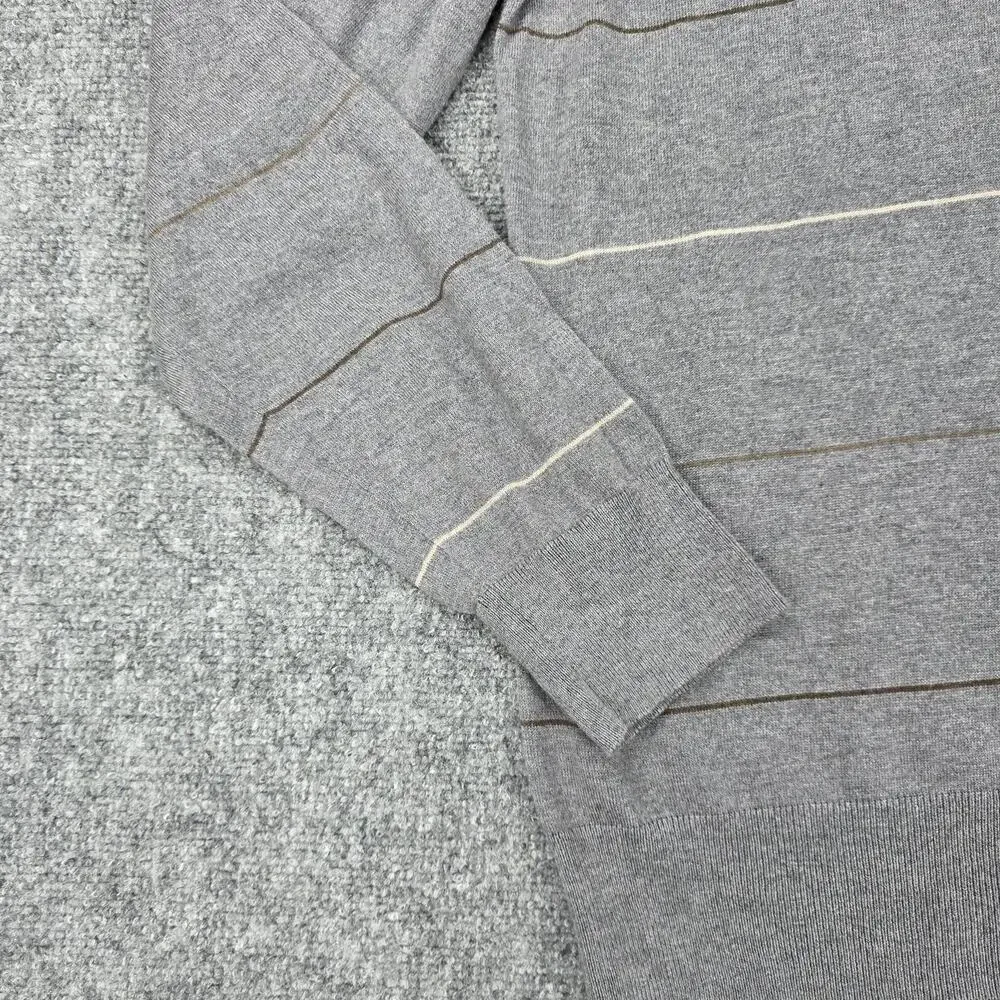 Banana Republic Sweater Mens XL Gray Stripe V Neck Silk Cashmere Knit Pullover